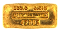 Engelhard 100 Grams (3.215 Oz.) Cast 24 Carat Gold Bullion Bar 999.9 Pure Gold
