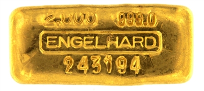 Engelhard 2 Ounces Cast 24 Carat Gold Bullion Bar 999.0 Pure Gold