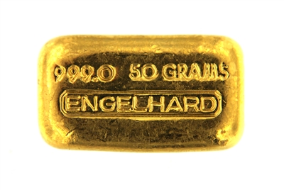 Engelhard 50 Grams Cast 24 Carat Gold Bullion Bar 999.0 Pure Gold