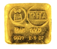 Harringtons Metallurgists 2.5 Ounces Cast 24 Carat Gold Bullion Bar 997.1 Pure Gold
