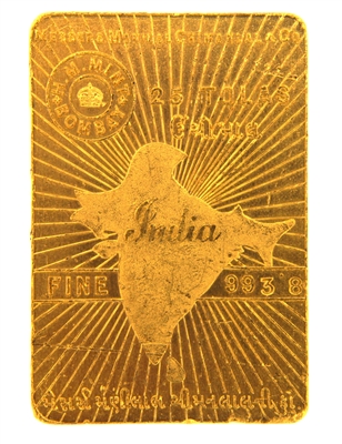 H.M Mint Bombay 25 Tolas (291.5 Gr.) 24 Carat Gold Bullion Bar 993.8 Pure Gold