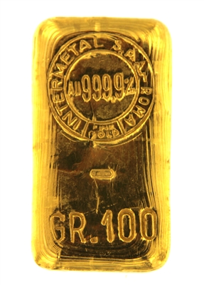 Intermetal S.P.A Roma 100 Grams Cast 24 Carat Gold Bullion Bar 999.9 Pure Gold