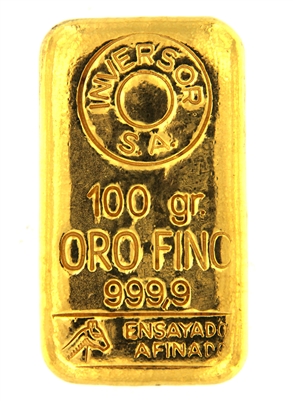 Inversor S.A 100 Grams Cast 24 Carat Gold Bullion Bar 999.9 Pure Gold