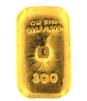 J. A. REY & Co 100 Grams Cast 24 Carat Gold Bullion Bar 999.8/1000 Pure Gold