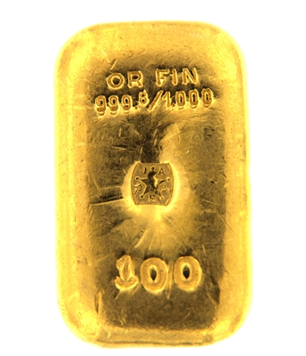 J. A. REY & Co 100 Grams Cast 24 Carat Gold Bullion Bar 999.8/1000 Pure Gold