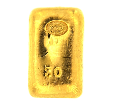 Johnson Matthey & Pauwels 30 Grams Cast 24 Carat Gold Bullion Bar 999.9 Pure Gold