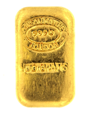 Johnson Matthey 100 Grams Cast 24 Carat Gold Bullion Bar 999.0 Pure Gold