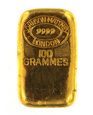 Johnson Matthey 100 Grams Cast 24 Carat Gold Bullion Bar 999.9 Pure Gold