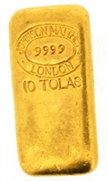 Johnson Matthey 10 Tolas (116.6 Gr.) Cast 24 Carat Gold Bullion Bar 999.9 Pure Gold