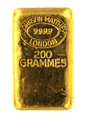 Johnson Matthey, London 200 Grams Cast 24 Carat Gold Bullion Bar 999.9 Pure Gold