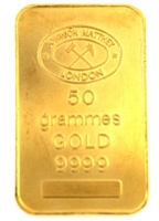 Johnson Matthey 50 Grams Minted 24 Carat Gold Bullion Bar 999.9 Pure Gold