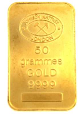 Johnson Matthey 50 Grams Minted 24 Carat Gold Bullion Bar 999.9 Pure Gold