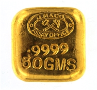 Johnson Matthey - J.M & CO. ASSAY OFFICE - 50 Grams Cast 24 Carat Gold Bullion Bar 999.9 Pure Gold