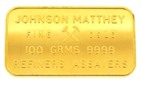 Johnson Matthey 100 grams 24 Carat Gold Bullion Bar 999.9 Pure Gold