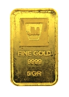 Johnson Matthey & Pauwels 5 Grams Minted 24 Carat Gold Bullion Bar 999.9 Pure Gold