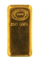 Johnson Matthey, London 250 Grams Cast 24 Carat Gold Bullion Bar 999.9 Pure Gold