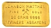 Johnson Matthey, London 20 Grams Minted 24 Carat Gold Bullion Bar 999.9 Pure Gold
