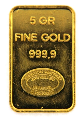 Johnson Matthey & Pauwels - Kredietbank S.A Luxembourgeoise 5 Grams Minted 24 Carat Gold Bullion Bar 999.9 Pure Gold