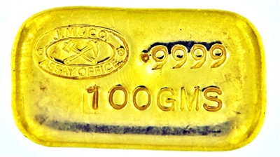 Johnson Matthey - J.M & CO. ASSAY OFFICE - 100 Grams Cast 24 Carat Gold Bullion Bar 999.9 Pure Gold