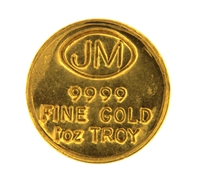 Johnson Matthey 1 Ounce 24 Carat Gold Bullion Round 999.9 Pure Gold