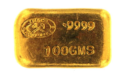 Johnson Matthey - J.M & CO. ASSAY OFFICE - Samuel Montagu & Co - 100 Grams Cast 24 Carat Gold Bullion Bar 999.9 Pure Gold