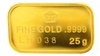Logam Mulia 25 Grams Minted 24 Carat Gold Bullion Bar 999.9 Pure Gold with Assay Certificate