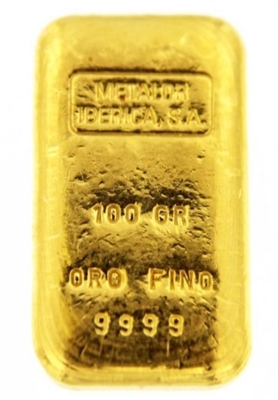 Metalor Iberica S.A 100 Grams Cast 24 Carat Gold Bullion Bar 999.9 Pure Gold