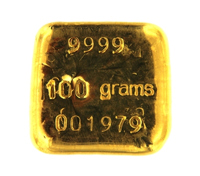 Matthey & Garrett 100 Grams Cast 24 Carat Gold Bullion Bar 999.9 Pure Gold