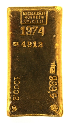 MÃ©tallurgie Hoboken Overpelt 1 Kilogram Cast 24 Carat Gold Bullion Bar 999.9 Pure Gold (1974)