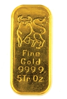 Merrill Lynch 5 Ounces Cast 24 Carat Gold Bullion Bar 999.9 Pure Gold