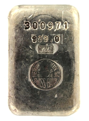 MÃ©taux PrÃ©cieux NeuchÃ¢tel Suisse SA - SociÃ©tÃ© de Banque Suisse (S.B.S) 1 Kilogram Cast 24 Carat Silver Bullion Bar 999.0 Pure Silver