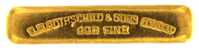 N.M Rothschild & Sons 10 Tolas (116.6 Gr.) Cast 24 Carat Gold Bullion Bar 996 Pure Gold