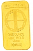Oman International Bank 1 Ounce Minted 24 Carat Gold Bullion Bar 999.9 Pure Gold