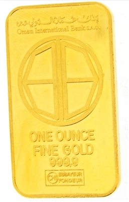 Oman International Bank 1 Ounce Minted 24 Carat Gold Bullion Bar 999.9 Pure Gold