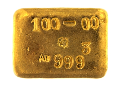 P.C. Boschmans 100 Grams Cast 24 Carat Gold Bullion Bar 999.3 Pure Gold