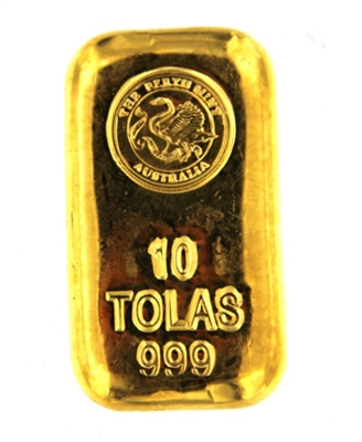 The Perth Mint Australia 10 Tolas (116.6 Gr.) Cast 24 Carat Gold Bullion Bar 999 Pure Gold