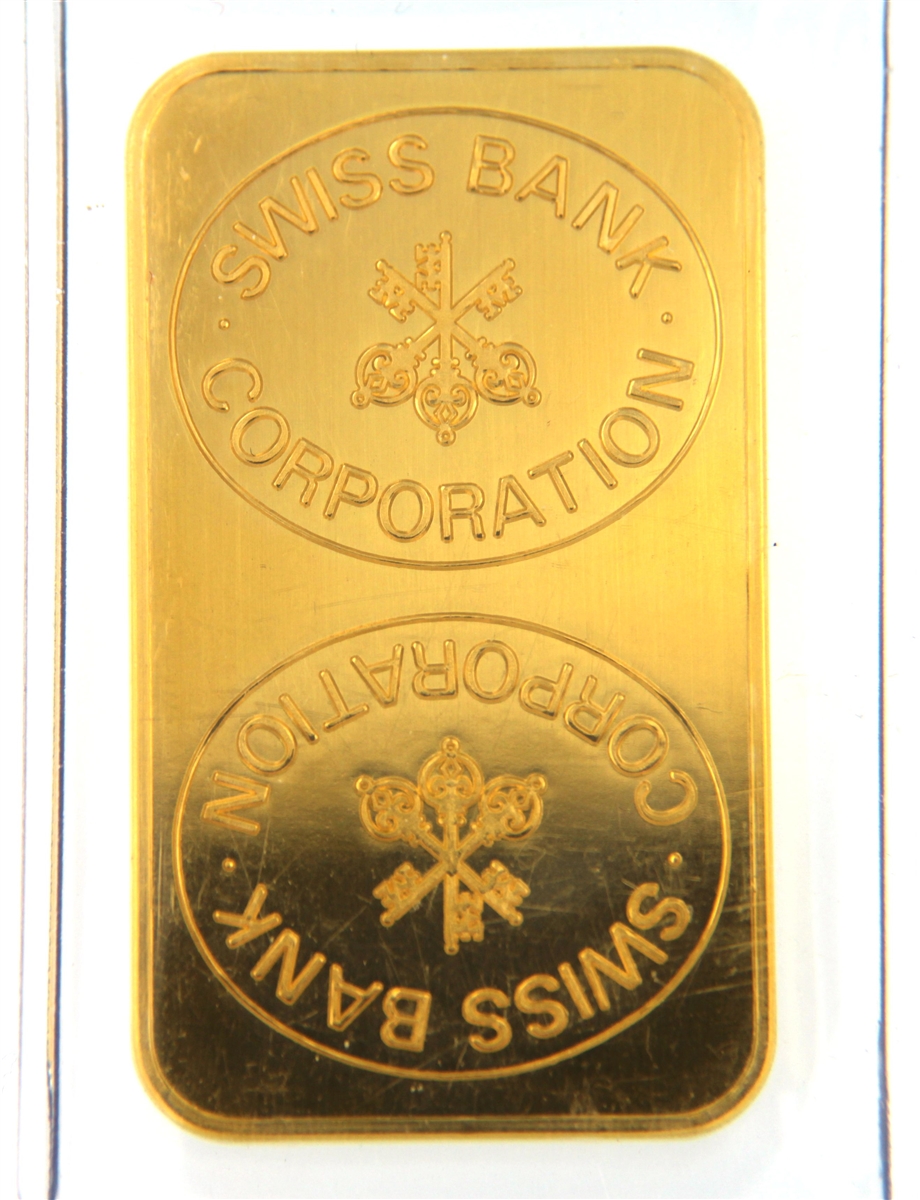 Swiss Bank Corporation 1 Ounce Minted 24 Carat Gold Bullion Bar 999.9 Pure  Gold