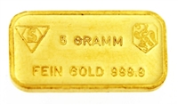 Schweizerischer Bankverein - Swiss Bank Corporation - 5 Grams Minted 24 Carat Gold Bullion Bar 999.9 Pure Gold