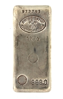 Swiss Bank Corporation - Compagnie des MÃ©taux PrÃ©cieux Paris 1 Kilogram Cast 24 Carat Silver Bullion Bar 999.0 Pure Silver