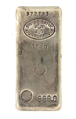 Swiss Bank Corporation - Compagnie des MÃ©taux PrÃ©cieux Paris 1 Kilogram Cast 24 Carat Silver Bullion Bar 999.0 Pure Silver