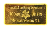 SociÃ©tÃ© de Banque Suisse MÃ©taux PrÃ©cieux S.A 100 Grams 24 Carat Gold Bullion Bar 999.8 Pure Gold