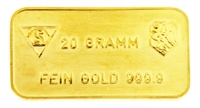 Schweizerischer Bankverein - Swiss Bank Corporation - 20 Grams Minted 24 Carat Gold Bullion Bar 999.9 Pure Gold