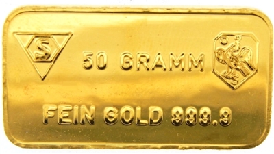 Schweizerischer Bankverein - Swiss Bank Corporation - 50 Grams 24 Carat Gold Bullion Bar 999.9 Pure Gold