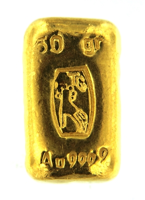 Tony Goetz 50 Grams Cast 24 Carat Gold Bullion Bar 999.9 Pure Gold