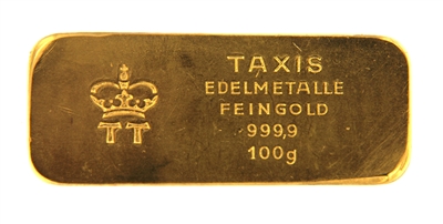 Thurn & Taxis Edelmetalle 100 Grams 24 Carat Gold Bullion Bar 999.9 Pure Gold