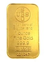Union Bank of Switzerland 1 Ounce Minted 24 Carat Gold Bullion Bar 999.9 Pure Gold