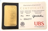 UBS - Union Bank of Switzerland 20 Grams 24 Carat Gold Bullion Bar 999.9 Pure Gold in Assay Certificate Holder