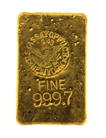 1943 US Assay Office New York 12.13 Ounces Cast 24 Carat Gold Bullion Bar 999.7 Pure Gold