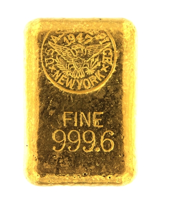 1947 US Assay Office New York 24.16 Ounces Cast 24 Carat Gold Bullion Bar 999.6 Pure Gold