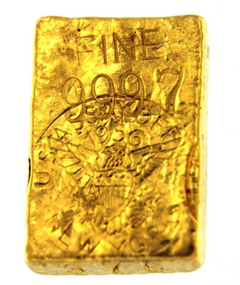 1956 US Assay Office New York 5.46 Ounces Cast 24 Carat Gold Bullion Bar 999.7 Pure Gold